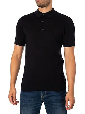 John Smedley Men's Adrian Plain Polo Shirt Black • $128.73