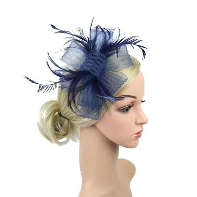 $7.21 • Buy Wedding Cocktail Fascinator Headband Women Feather Large Floral Hair Clip