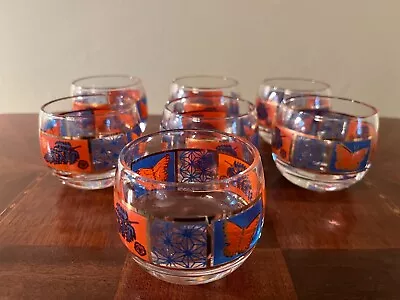 Set Of 8: 1950s CERA Glasses Glassware Roly Poly Butterflies Leaves Gold • $68