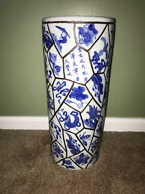 Asian Chinese Blue White Ceramic Chinoiserie Porcelain Umbrella Stand Cane Holdr • $69.99