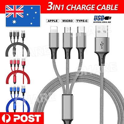 3in1 Multi USB Charger Charging Cable Cord For IPhone TYPE C Android Micro USB • $4.45