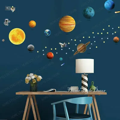 Spaceship Astronaut Planet Star  Wall Stickers LARGE SIZE Kids Bedroom Decor • £10.98