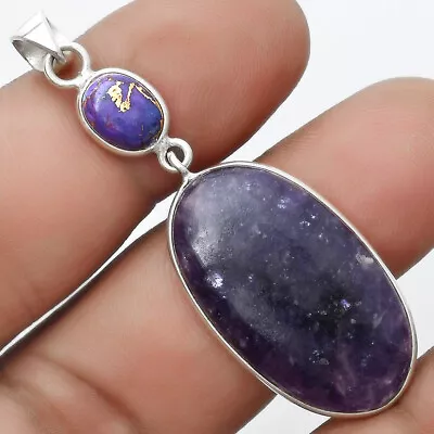 Purple Lepidolite & Copper Purple Turquoise 925 Silver Pendant Jewelry P-1098 • $8.49