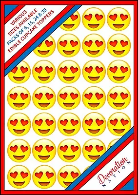 35 X Heart Eyes Face Emoji Edible Wafer Cupcake Cake Toppers 6 15 24 Cheeky Sexy • £3.79