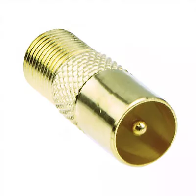 F Type Screw Connector Socket To RF Coax Aerial Male Adapter GOLD • £2.65