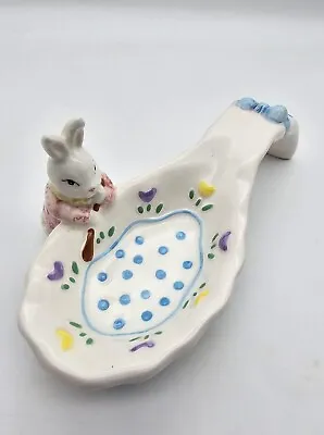Spoon Rest W/Flowers & Bunny Ceramic Mervyn's Easter Cottage Core Vintage  • $6