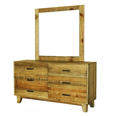 Dresser With 6 Storage Drawers In Solid Acacia With Mirror In Vintage Light • $1217.33