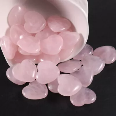 Pink Natural Rose Quartz Pocket Palm Healing Gem Crystal Stones Heart 20x20mm • £1.19