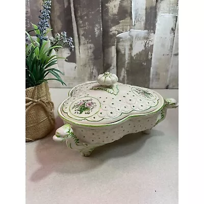 Moriyama Mori-Machi Antique Ceramic Footed Divided Dish With Lid Floral Dragons • $59