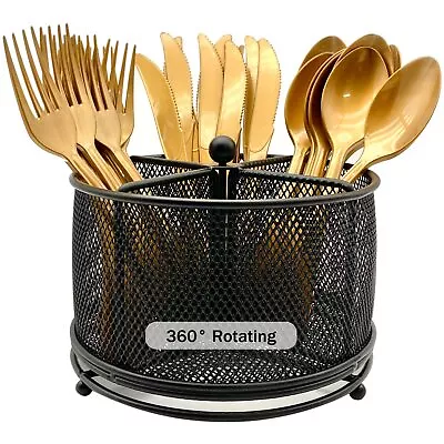 360° Rotating Metal Utensil Caddy - 4 Compartment Silverware Cutlery Holder R... • $32.77