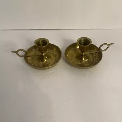 Vintage Brass Etched Finger Loop Chamber Candlestick Candle Holder • $40