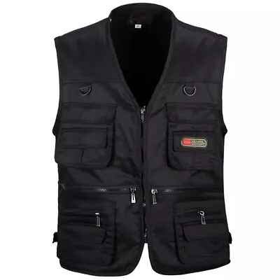 Mens Hiking Multi Pocket Vest Hunting Fishing Waistcoat Body Warmer Gilet Jacket • $17.88