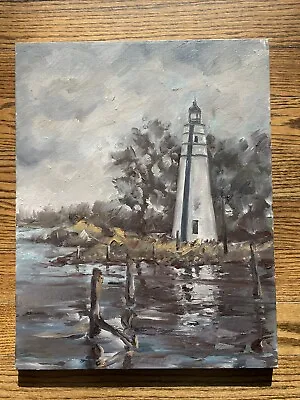 Vintage Oil Painting Lighthouse 25 5/8” X 18 5/8” Unsigned • $60