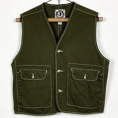 $7.98 • Buy Legal Jeans Mens Large Vest Green Heavyweight Denim Back Pouch Hunting Fishing
