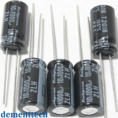 $2.29 • Buy 5x Rubycon ZLH 1000uF 10V Long Life 105C Capacitors 8mm Caps Low-ESR Radial
