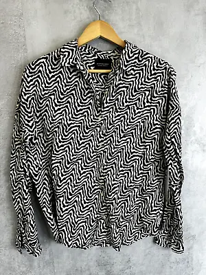 Maison Scotch & Soda Shirt XS Black White Striped Abstract Lightweight Blouse • £18