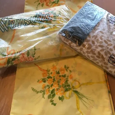 Vintage New Sheet Set Yellow Funky Full Fitted Flat Sheet LOT Cutter Fabric • $23.74