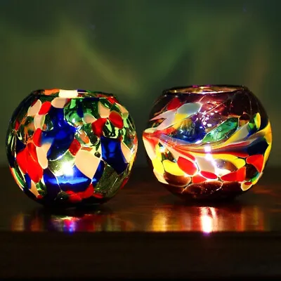 Recycled Glass Night Light - Candle Holder Colourful Globe Paint • £15.50