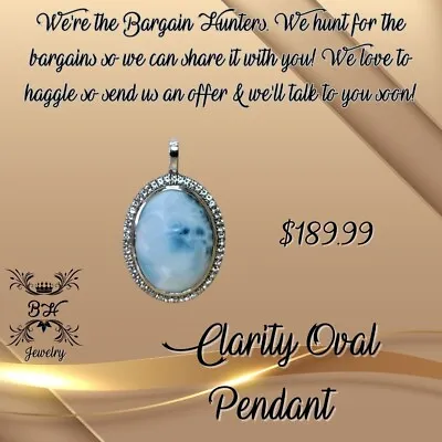 Marahlago Clarity Oval Larimar White Sapphire Sterling Silver Pendant W Gift Box • $184.99