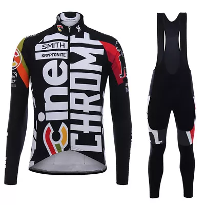 Mens Cycling Jersey Team Thermal Fleece Cycling Long Sleeve Jersey Bib Pants Set • $52.24