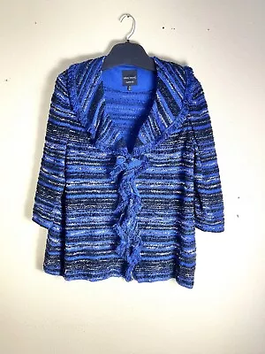 MING WANG Plus Sz 1X Cardigan Jacket Sapphire Collar Fringe Metallic Button • $69.90