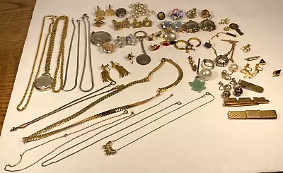 Lot 50 Vintage Mens & Womens Jewelry Tie Tac Tie Clips Pins Earrings Necklaces • $9.95