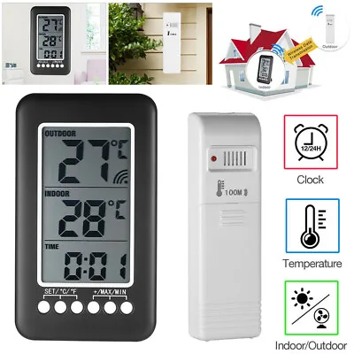 Digital Thermometer Clock Temperature Indoor/Outdoor Wireless Transmitter Meter • $9.99