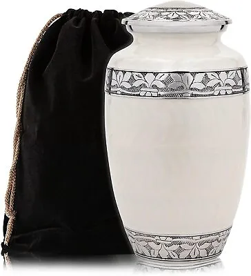 Cremation Urn For Adult Human Ashes - White With Velvet Bag • $48.99