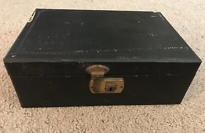 Vintage Hinged 2 Tier Locking Jewelry Box  Dark Green W/ Green Velvet Lining • $10.99