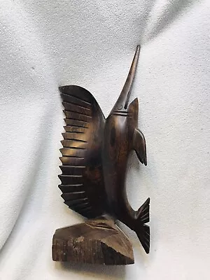 Iron Wood Carving Figuring Ocean Trophy Marlin Sail Sword Fish 10  Tall SOLID • $24.95