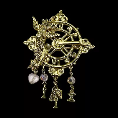 Signed Vintage KIRKS FOLLY Enchanted Garden Sundial Brooch W/Removable Bird Pin • £71.32