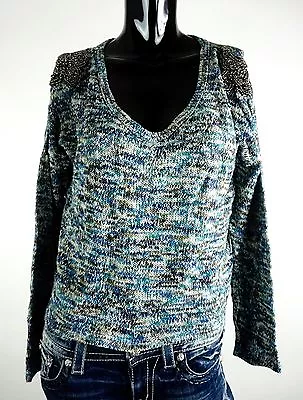 New Miss Me Shirt  S-m-l Mdt029 Multi-colored Shoulder Embellished Sweater ** • $9.99