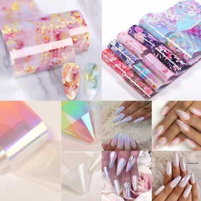 Iridescent Nail Art Foils Stickers Marble Flowers Transfer Decals Decoration • $1.49