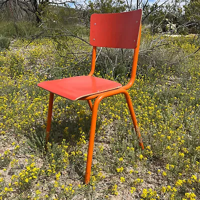 Vintage Bentwood School Chair Bright Orange MCM Bent Plywood Riveted Set Of 2 • $100