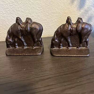 Vintage Cast Metal Grazing Cowboy Horse Bookends 1.5x4.5x4.2 Tall • £21.21