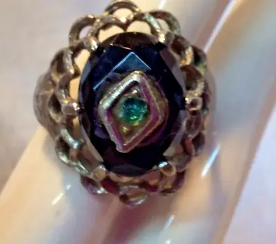 Antique Silver Onyx And Emerald Mourning Ring Size 11-1/2 • $138