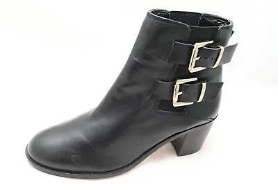 $34.95 • Buy Sam Edelman Womens Size 8.5 Black Leather 2 Buckle Strap Heel Ankle Bootie Boots