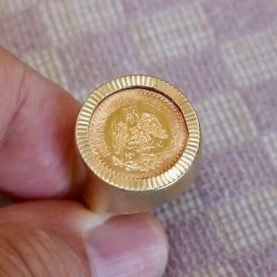 VINTAGE 1945 MEXICAN DOS PESOS GOLD COIN SET IN 14KYG HANDMADE RING Circa 1970's • $1495