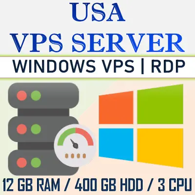 USA Windows VPS Server / RDP Server / VPS Hosting 12GB RAM 400GB HDD 12 Month • $335