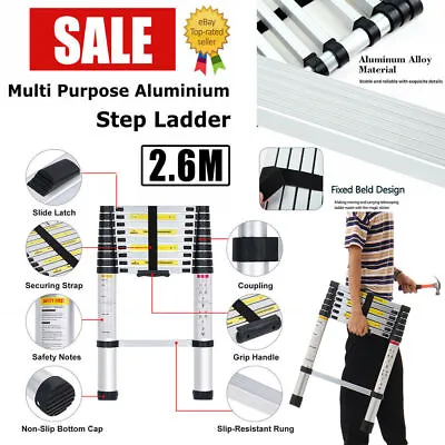 £47.49 • Buy 2.6M Multi-Purpose Telescopic Aluminium Ladder Extendable Collapsible Steps Loft