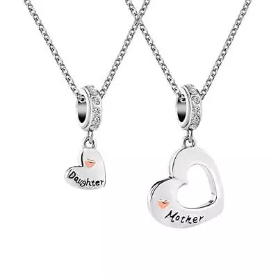  Mom Mother Daughter Heart Love Dangle Charm Mother Daughter Charms Necklace • $23.30