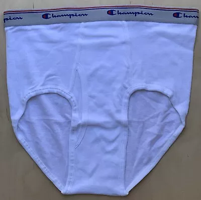 Vintage Champion Briefs Mens Underwear Large 36-38 One Pair White Gray Band NOS • $29.95