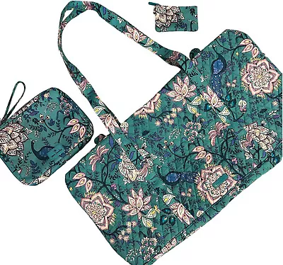 Vera Bradley Peacock Garden 3 Pc Set XL Duffel Weekender Bag Pouch Zipper ID NEW • $127.77