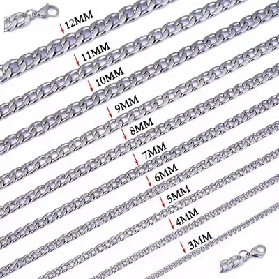 £7.95 • Buy 2-12mm Men's Stainless Steel Silver 316L Curb Link Chain Chunky Necklace