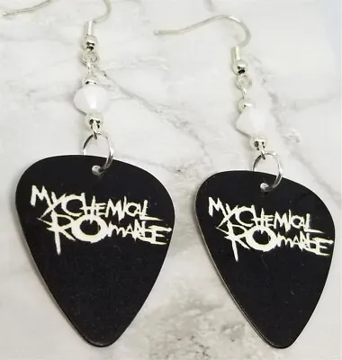 My Chemical Romance Black Guitar Pick Earrings With White Swarovski Crystals • $7