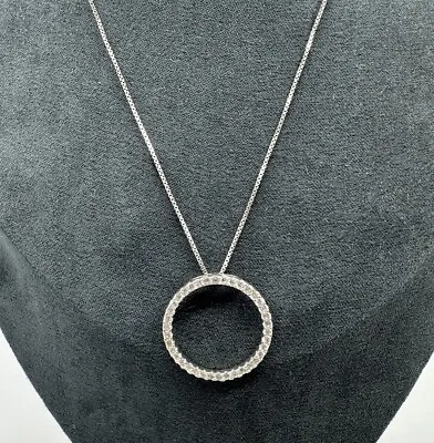 Sterling Silver CZ Eternity Circle Pendant Necklace 18” Dainty 925 • $27