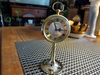 Vintage 1950's Citizen Brass Gold Dial Round Pedestal Wind Up Alarm Clock  • $90