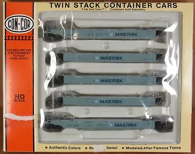 Con-Cor 0001-001953 Maersk 5-Unit Container Stack Car Set HO-Scale NOS • $139.99