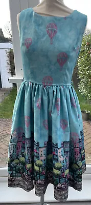 LINDY BOP HOT AIR BALLOON PALE BLUE 50s STYLE DRESS SIZE 10 Blue Pinup • £9.99