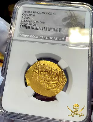 1715 Fleet Mexico 1693 Jeweled Cross 4 Escudos  Ngc55 Pirate Gold Coins Treasure • $22500